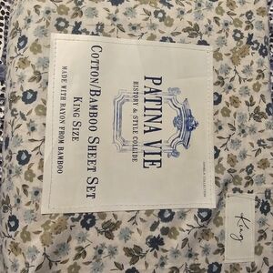 Cotton Bamboo Sheet Set - King Size, Floral Cream and Blue
